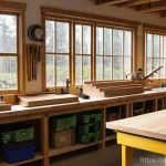 가구 공방 창업 가이드 - **A highly functional and aesthetically pleasing woodworking workshop.** The space is filled with wa...