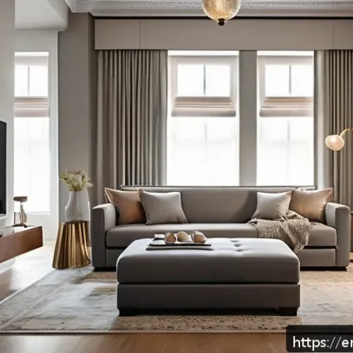Home 33 거실 가구 배치 팁 - A modern living room featuring a sleek leather storage ottoman with a lift-up lid, serving as a comf...