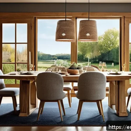 Home 32 원목 테이블 vs 대리석 테이블 - A cozy dining room featuring a solid oak wood table with distinctive grain patterns, visible knots, ...