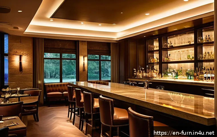 음식점 인테리어 조명 - A cozy upscale restaurant interior showcasing layered lighting design: warm ambient ceiling lights w...